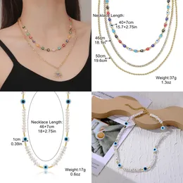 Collana Multistrato Con Ciondolo Croce E Occhio Del Diavolo Turco (malocchio), In Lega Dorata, Per Donna - 5