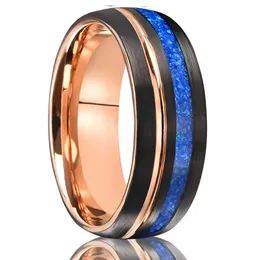 NUNCAD Men's Brown & Rose Gold Tungsten Carbide Ring – Center Groove Design With Beveled Edges For Comfort Fit Wedding Band - View #3