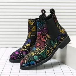 Men's Business Dress Shoes - Pointed Toe Floral Patent Leather Oxfords In Green