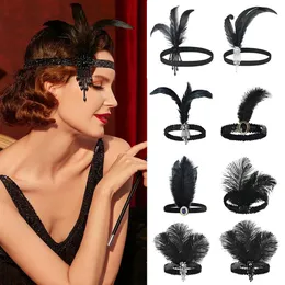 Set Accessori Flapper Anni '20 Gatsby Per Donna - Fascia, Orecchini, Guanti, Collana - Copricapo Con Piume Per Festa A Tema Vintage