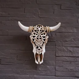 樹脂のLonghorn牛の頭蓋骨の頭の壁掛け装飾3D動物野生動物彫刻の置物の
