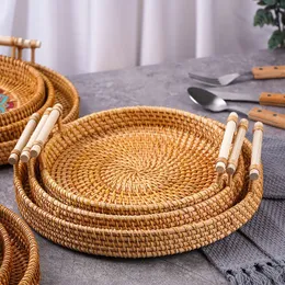 Vassoio rotondo in stile giapponese Piatto da portata per alimenti Snack in legno Piatto da dessert Teaboard Tè naturale Piatto per bevande Piatto per bevande WF  15