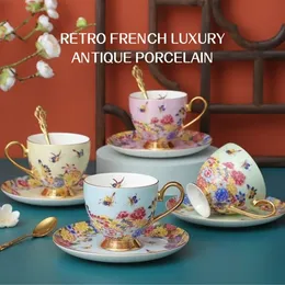 Vintage Floral Ceramic Tea Cups and Saucers Set of 3 with Flower