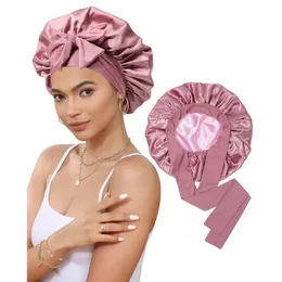 ERBO Cuffia in seta per dormire, Silk Bonnet, cuffia regolabile in seta, Bonnet Sleep Cap, cuffia per capelli da donna, in raso, per dormire, capelli lunghi, per la notte (blu scuro