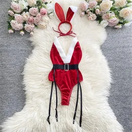 Set Lingerie Natalizia Donna Scollo A V – Body Floreale Con Reggicalze In Pizzo, Rosso, Taglia Unica