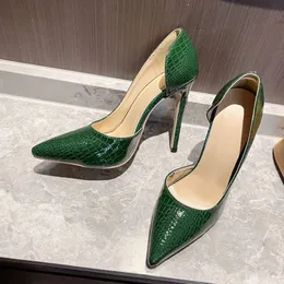 Bulk Snake Skin Heels: Green Faux Leather Stiletto Pumps, Pointed