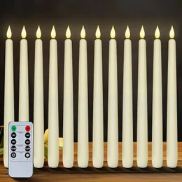 Candele Coniche LED Senza Fiamma Con Telecomando E Timer - 3 Pezzi 24 Cm, Avorio, Effetto Fiamma 3D Tremolante