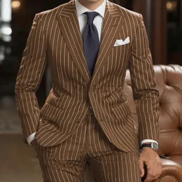タキシード、5点セット、カラー、ブラウンストライプサイズ:ABM 花groomsmenタキシード茶色のツーピーススーツ：男性用のスリム