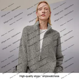 ROW Heavyweight Floral Yarn Pure Cashmere/Baby Yak Wool Alpaca Layered Half-Zip Polo Oversized Sweater