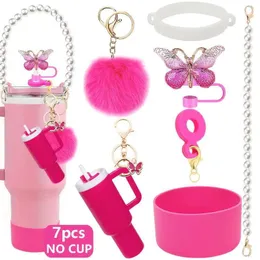 Set Accessori Stanley Cup – 2 Coperture Per Cannuccia A Farfalla, 2 Catene Con Ciondolo Iniziale, 2 Adesivi E 3 Tappi Antigoccia, Personalizzabili E Portatili