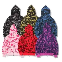 Bapehoodys Shark Hoodies Designer Hoodie Mens Fashion Camouflage Print Hoody Sweatshirt Classic Full Zip Up Sweatshirts Autumn Plush Youth Double Hat Hoodies 2D0