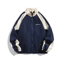 Y2K Vintage Style Jacket: Color Block Stand Collar, Mens