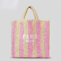 Designer Straw Bags: Knitted Colorful Grain Stripes Tote, Fresh