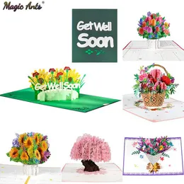 Biglietto di auguri pop-up 3D con lavanda a mano, buste, per