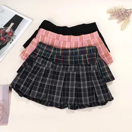Pink Plaid Mini Skirt Womens Pleated Short School Cosplay Skirt
