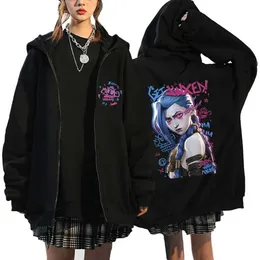 Sweat à Capuche Arcane Jinx - Impression Haute Définition, Coupe Décontractée Oversize, Style Hip-hop Urbain - 11