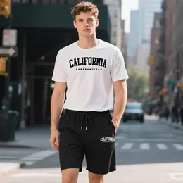 【CALIFORNIA SPORTSWEAR】TEE＆SHORTS SET UP Mens Urban Fashion Oversized Gym T Shirt And Shorts Set
