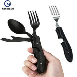 2 Set 3 Pezzi Camping Posate Pieghevole in Acciaio Inox Cucchiaio Coltello e Forchetta con Sacchetto Pacchetto per Campeggio Picnic Viaggio