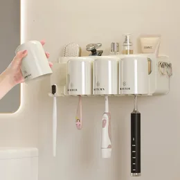 Portaspazzolino Da Bagno In Metallo Nero Con 4 Slot E 2 Bicchieri, Organizer Da Piano Con Vassoio Drenaggio - copertina