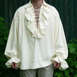Men's Vintage Ruffle Collar Long Sleeve Shirt - Halloween Costume & Theme Party Top