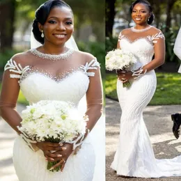 Elegant Mermaid Wedding Dress: Pearls, Sequins, Overskirt Long