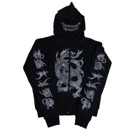 Rhinestone Zip Up Hoodie - Y2K Grunge Oversized Sweatshirt, Shop