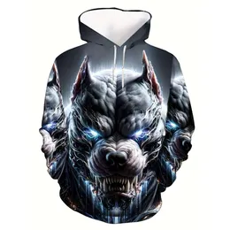 GLUDEAR Men's 3D Printed Wolf Hoodie - Full Zip Pullover Sweatshirt With Cool Graphic (Fire Tiger, 5XL)