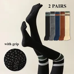 2 Paia Calzini Antiscivolo Per Pilates E Yoga Da Donna - Grip In PVC Nero