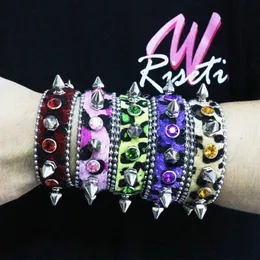Braccialetto In Pelle Con Strass E Teschio – Regolabile Uomo Donna, Stile Punk Rock - 5