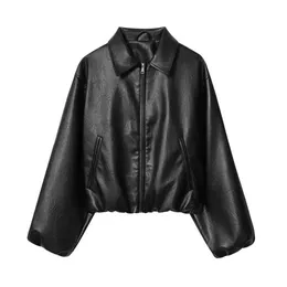 Womens PU Leather Bomber Jacket Casual Autumn Winter Zipper