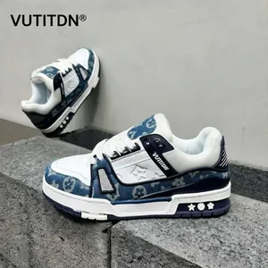 VUTITDN Denim casual shoes running for mens womens black blue New versatile casual height thick soled o