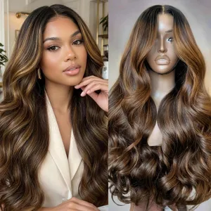 Balayage Highlight Blonde 40 Inch Body Wave 360 Full Lace Wig, 13x6 HD Lace, Glueless Human Hair, Honey Blonde, Pre-Pluc