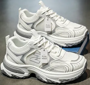 Women's White Chunky Sneakers Breathable Mesh Platform Dad Shoes Autumn New Mesh Men's Trendy Versatile Thick-Soled Heig