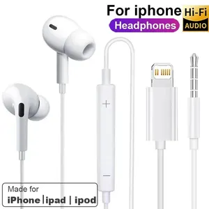 Original Earphones For Apple iPhone 14 Pro Max Lightning Headphones 13 12 11 Mini X XS XR SE 6 7 8 Plus Wired In-Ear Cal