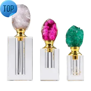Travel Size Clear Crystal Square Perfume Bottles Classy Agate Gemstone Empty Oil Bottles