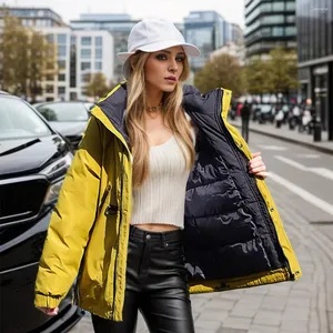GETADME Camouflage Cotton Hooded Jacket for Women Loose Padded Coats Medium Length Cargo Tooling Parkas College Y2K Military Outwear