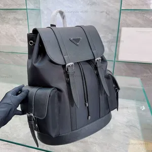 backpack leather women black pockets prada Robot Double Front Pocket Tessuto Medium 236124 release buckle system Prada Front Pocket Zip Backpack