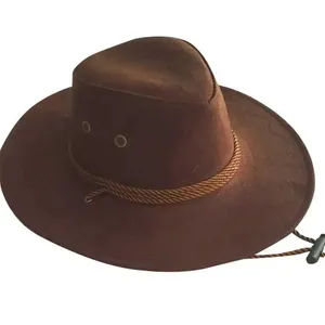 Cappello da cowboy occidentale, pelle scamosciata marrone