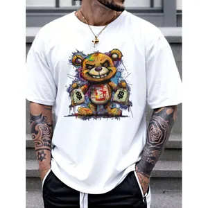 Summer clothes t shirt shirts Cartoon Bear Pattern printed slim fit casual sports round neck short sleeved T-shirt top