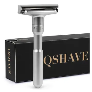 QSHAVE Adjustable Safety Razor Double Edge Classic Mens Shaving Mild to Aggressive 1-6 File Hair Removal Shaver it with 5 Blades 240627