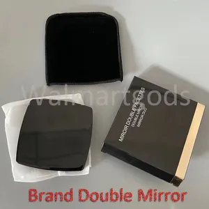 Black Portable Makeup Folding Pocket Mirrors Square Travel Compact Mirror for Women Double-Sided Cosmetic Mirrors With Velvet Bag Beauty Tool