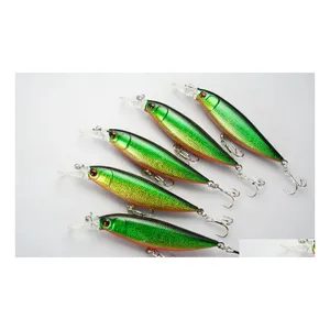 Baits Lures Wholesale Lot 12 Fishing Lure Minnow Crankbaits Hand Hooks Bass 12.3G/10 Cm Green Drop Delivery Sports Outdoors Dh8Nz