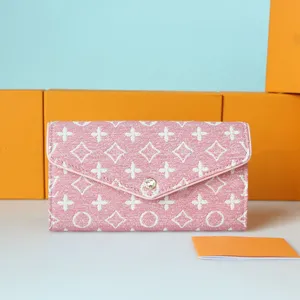 23SS Luxurys Designers Zippy SARAH Wallets For Women Bags Wallets White Flower Bag Denim Ladies Travel Wallet Coin Purse 19CM With Original Box