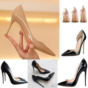 High Heels For Women 2023 Luxury Brand Classic Pumps Red Bottom Pointed Toe  Black Thin Heel 10cm 12cm Wedding Ladies Shoes 35-44