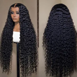 40 Inch Curly Lace Front Human Hair Wigs For Black Women Pre Plucked Brazilian 13x4 Deep Wave Frontal Wig Synthetic Blac