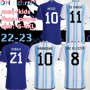 S-4XL-fans 2022 2023 Argentinië voetbaltruien 22 23 spelerversie messis mac allister dybala di maria martinez de paul maradona kind kinderen kit dames voetbal shirt