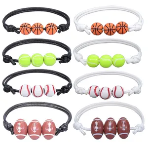 Braccialetto da Baseball da basket linea di cera braccialetto da Rugby da Tennis intrecciato accessori per gioielli sportivi per ragazze dei ragazzi  36