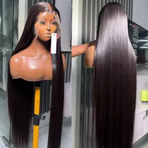 Brand 13x6 HD Lace Frontal Wig - 40-Inch 180% Density Glueless Preplucked 360 Full Lace Straight Black Human Hair Wigs f