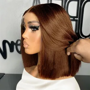 Vietnamese Glueless Human Hair Wig Chocolate Brown Straight Short Bob Human Hair Wigs 13x4 Hd Transparent Lace Front Wig