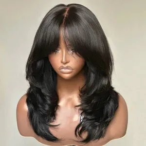 360 Full Lace Human Hair Wig with Bangs - Glueless Ready-to-Wear Layered Style, 13x4 Lace Closure